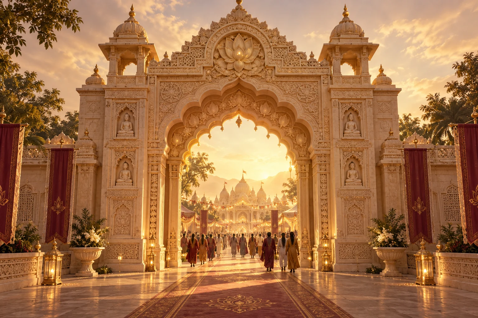 Partnership concept artwork showing an illuminated heritage gateway welcoming visitors to the event